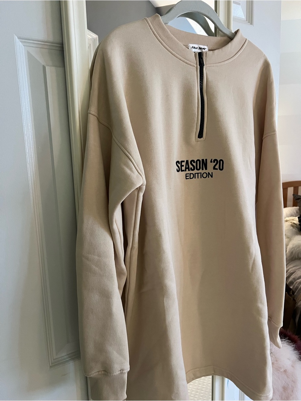 Public Desire Men's Beige Half-Zip Sweatshirt